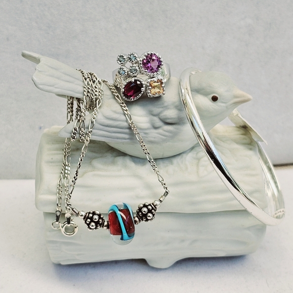 Jewelry - SET! Blown Glass Necklace with 925 Silver Cuff and 925 Ring Size 7